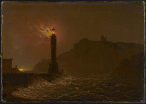 A Lighthouse on Fire at Night